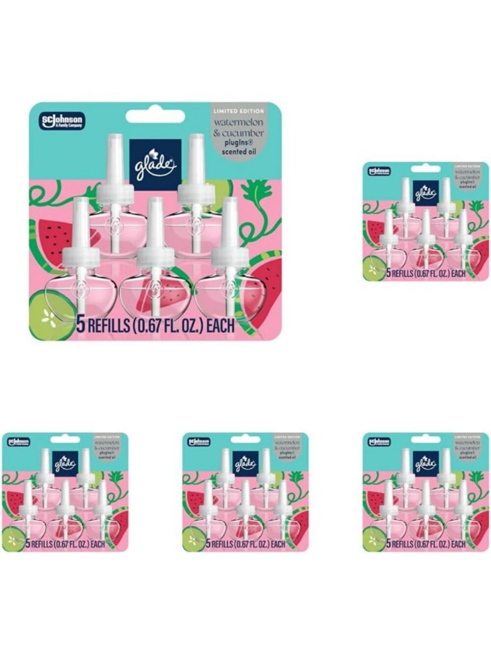 Watermelon & Cucumber Air Freshener Refills, 5 Count, Plug-In Home Fragrance